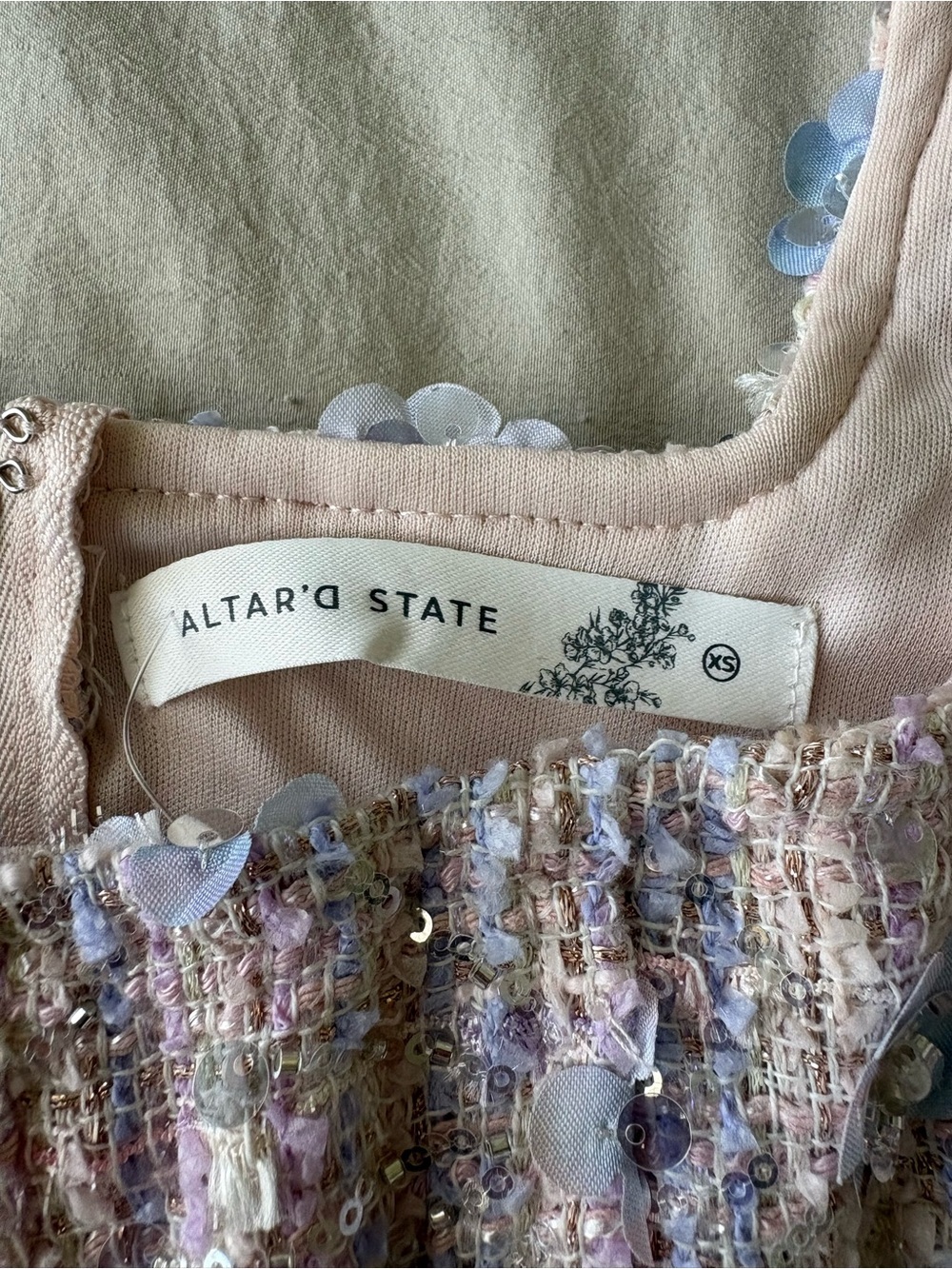 Altar'd State Ella Floral Sequin Tweed Corset in Pastel Pink-multi Size XS - Picture 6 of 9